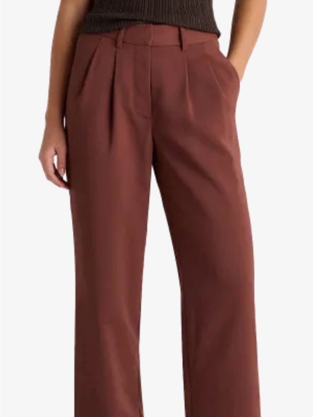 Quince Rust-Brown High-Rise Pleated Trousers